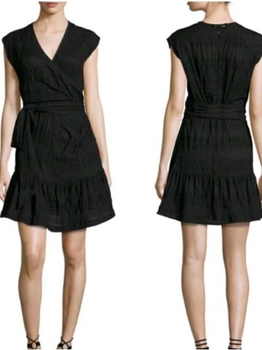 Veronica Beard Shadow Dress Black Stretch Cotton Wrap